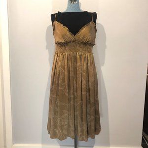 BCBGMaxAzria Silk Smocked Party Dress - Bronze